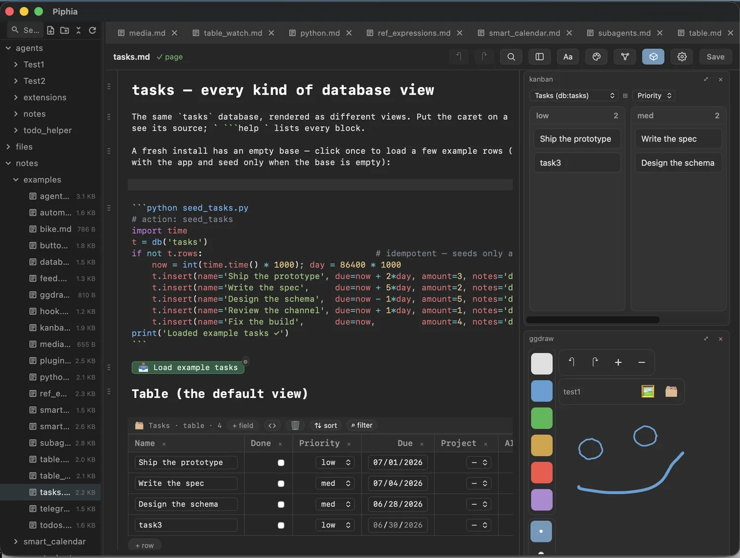 Python and a database together in a note